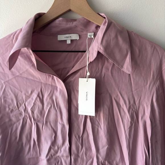Vince RELAXED LONG SLEEVE SILK BLEND BUTTON-UP BLOUSE IN LILAC STONE Sz L - Picture 4 of 8